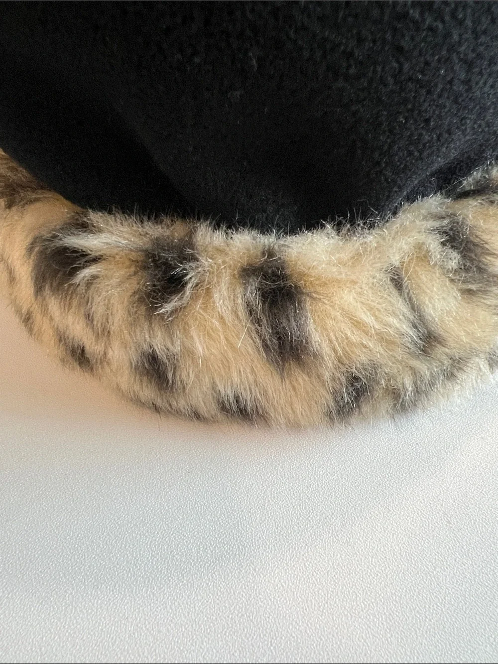 Black Hat with Leopard Faux Fur Trim - 24m